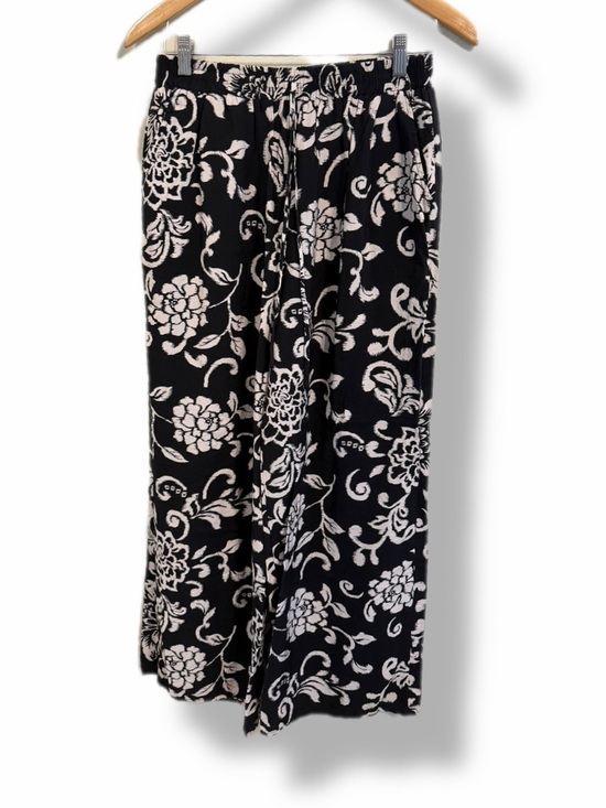 Good Luck Gem Pants - Black Ivory Floral Wide Leg Palazzo Pants Large Elastic Waist Pockets